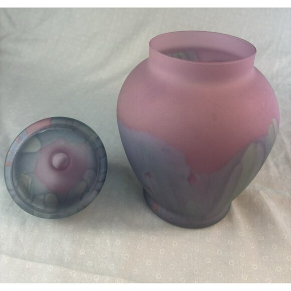 Vtg Reuven Nouveau Art Glass Hand Painted Candy Jar Canister Lid Urn Vase ~9 in - Picture 3 of 8